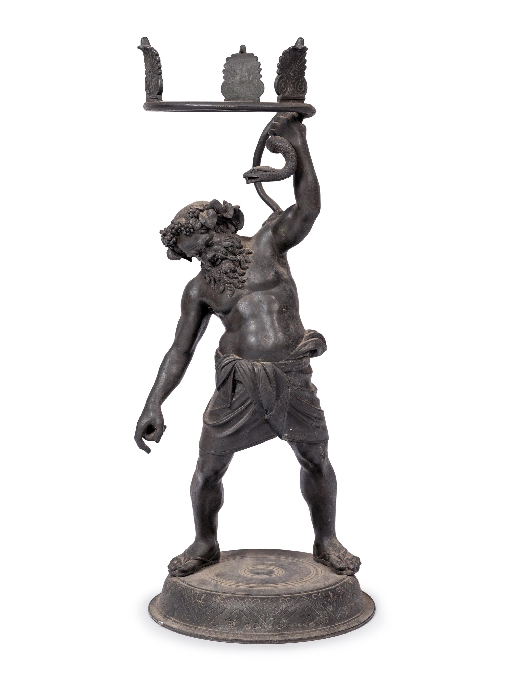 A Grand Tour Bronze Figure of Silenus Wrestling a Serpent