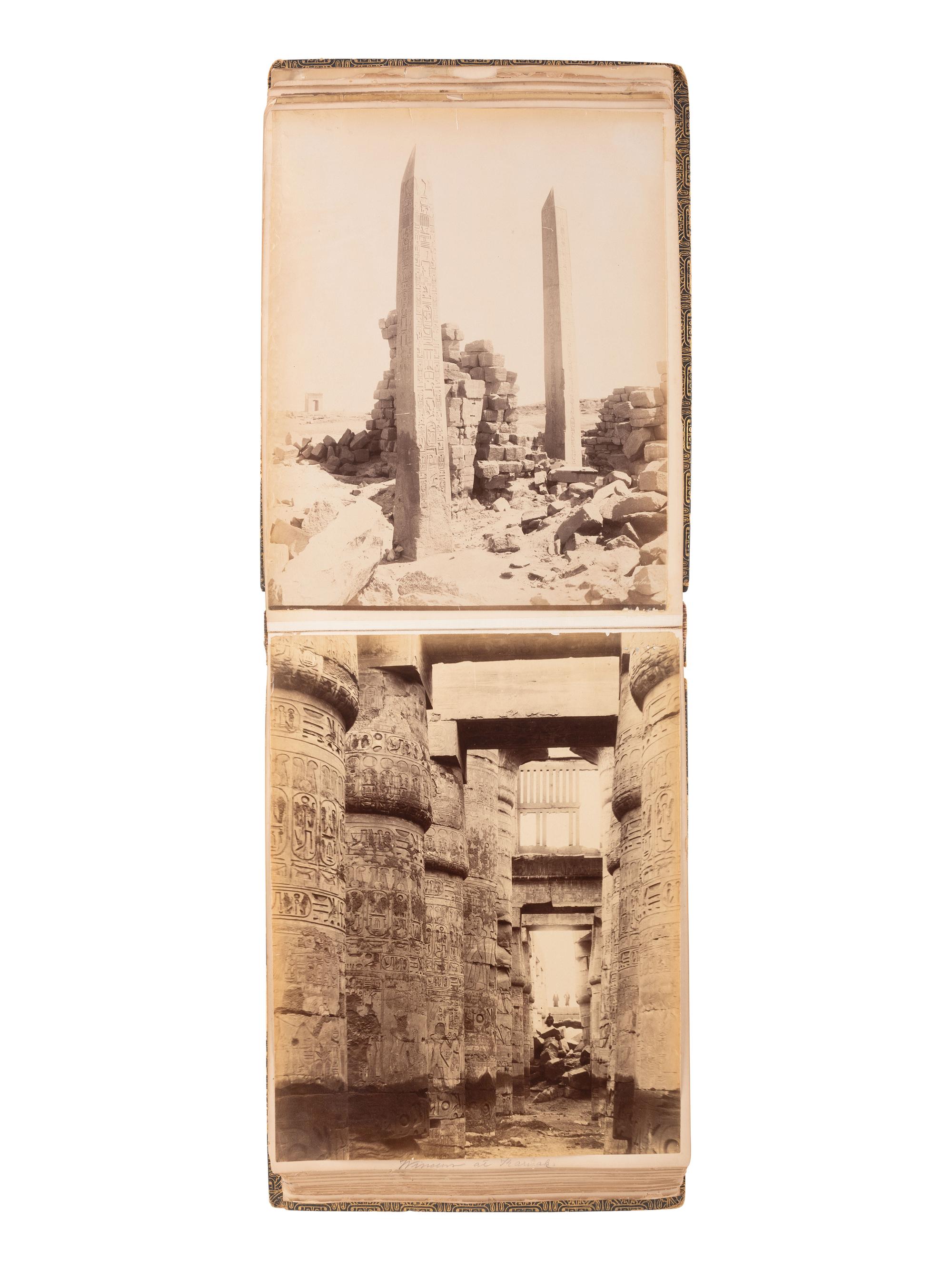 [EARLY PHOTOGRAPHY] Album containing albumen prints of Egyptian scenes and landmarks by various photographers.