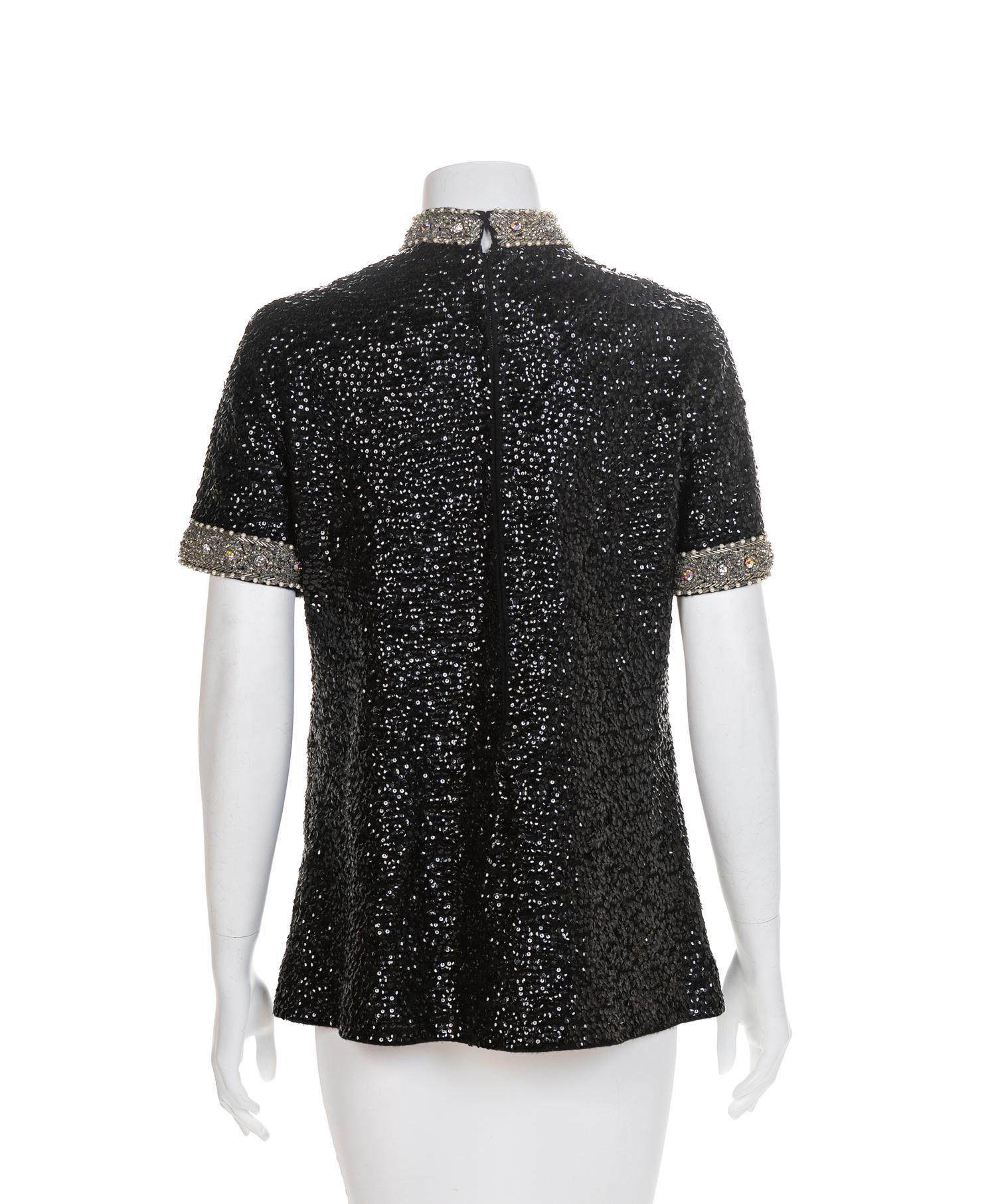 DePaul Black Beaded Knit Top, 1960-70s Size label: Medium