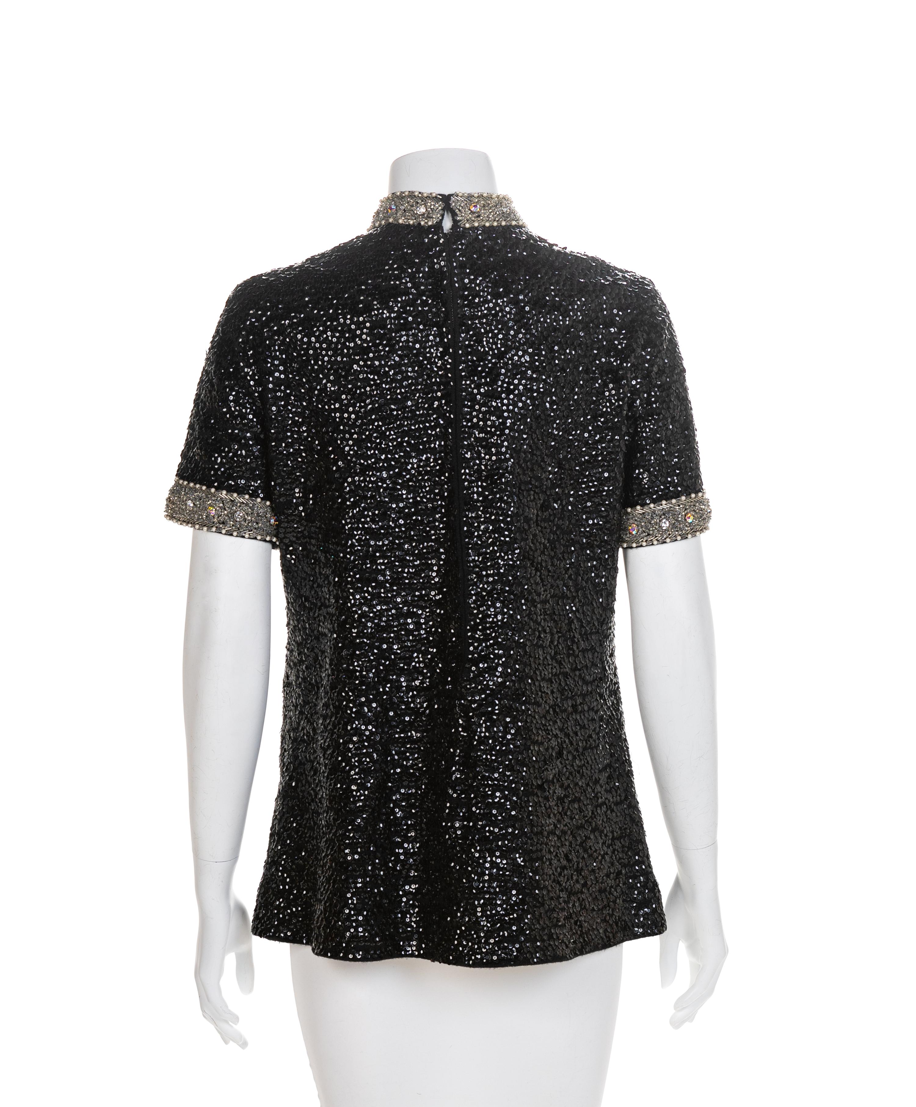 DePaul Black Beaded Knit Top, 1960-70s Size label: Medium
