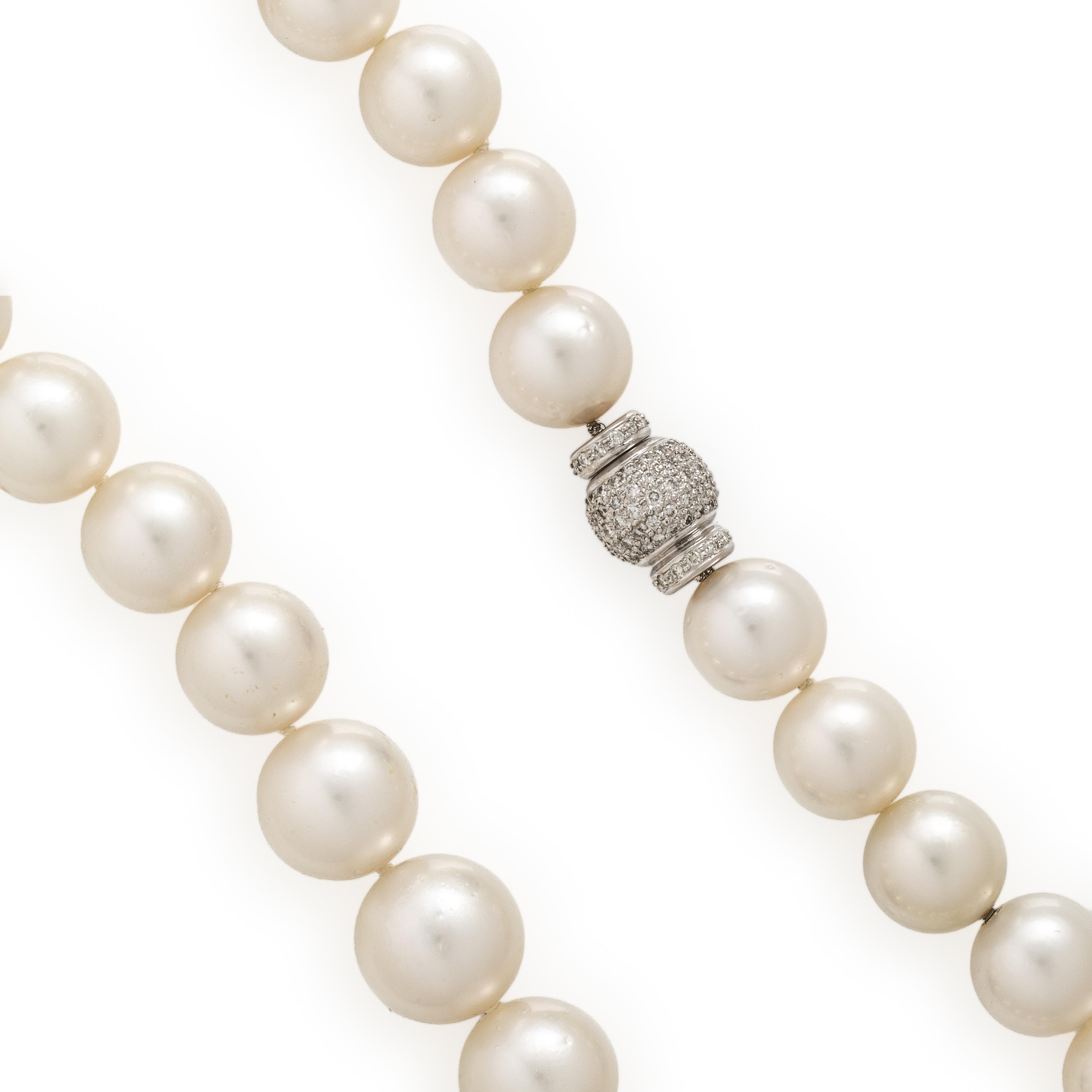 Cultured Pearl, Diamond, and White Gold Necklace