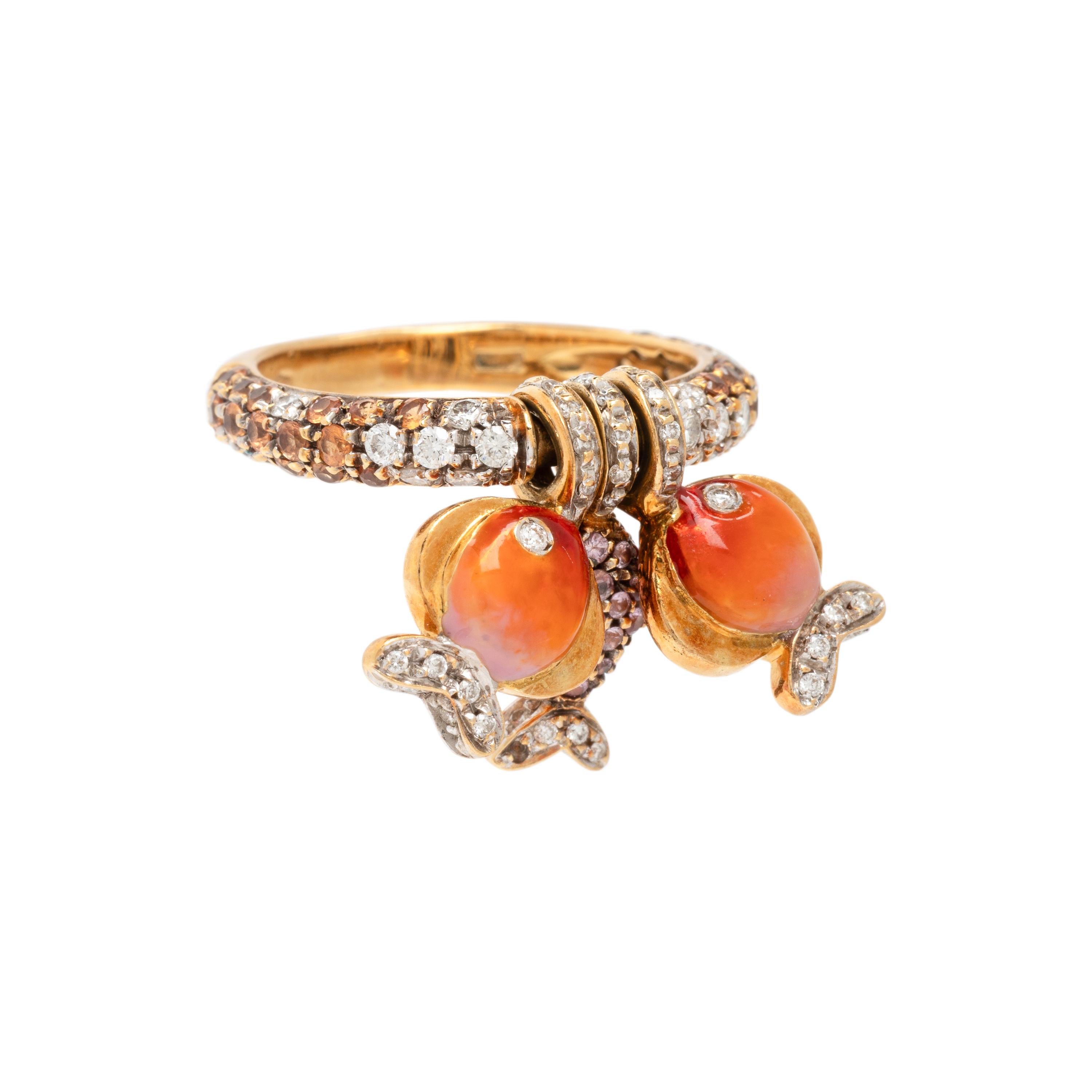 Enamel, Diamond, and Yellow Gold Fish Charm Ring