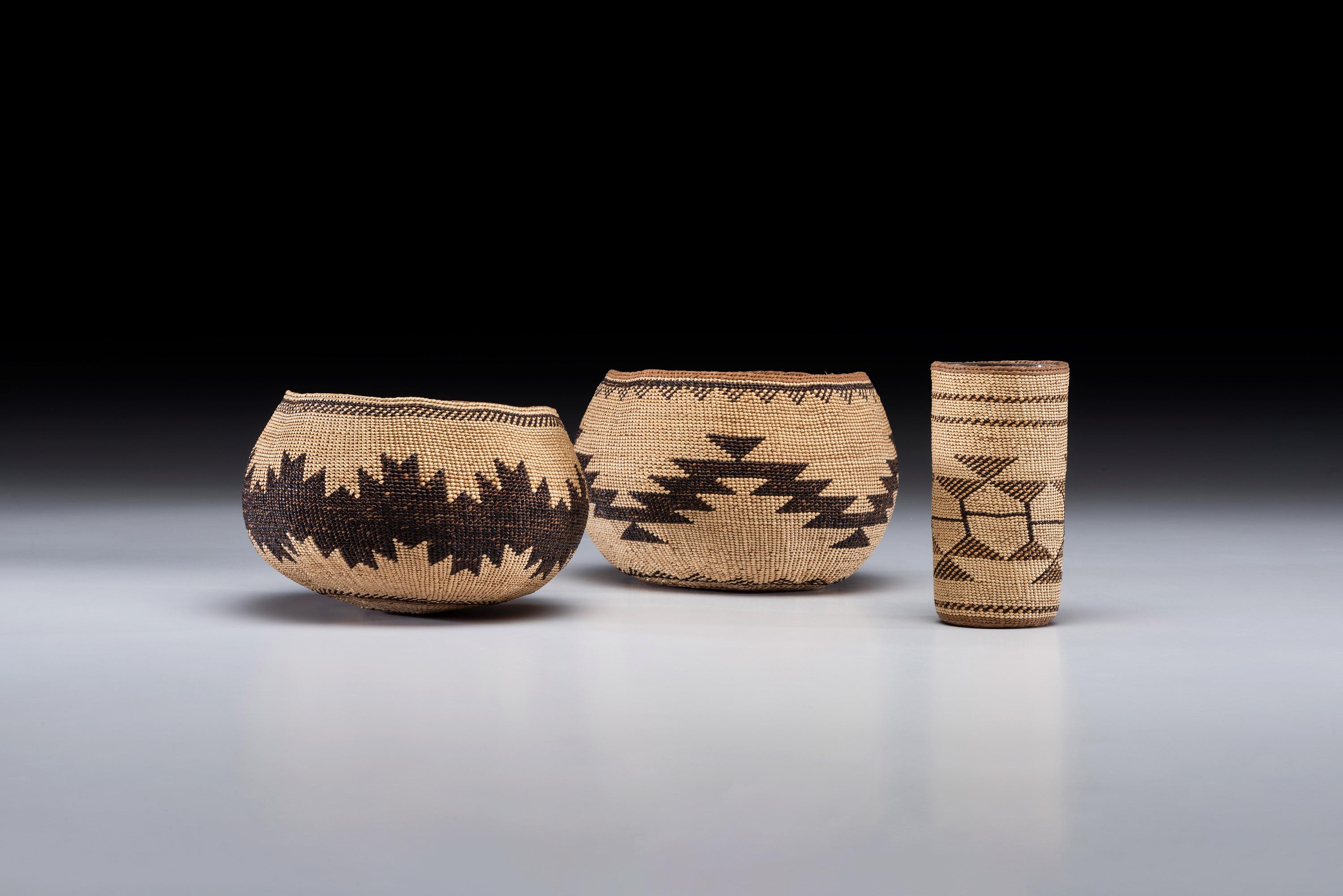 Basketry Bowls and Covered Bottle