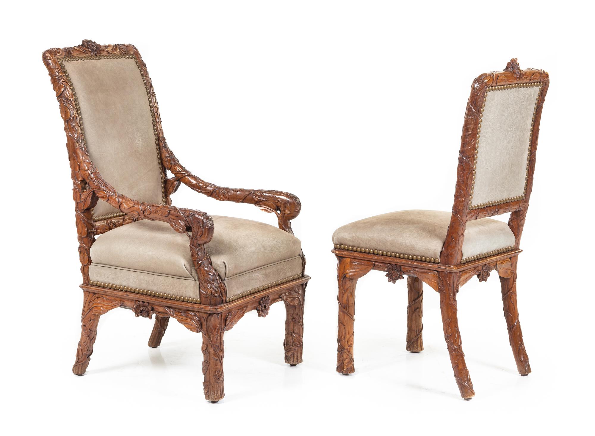 A Set of Eight Continental Carved Dining Chairs Height 42 inches. — 19TH CENTURY