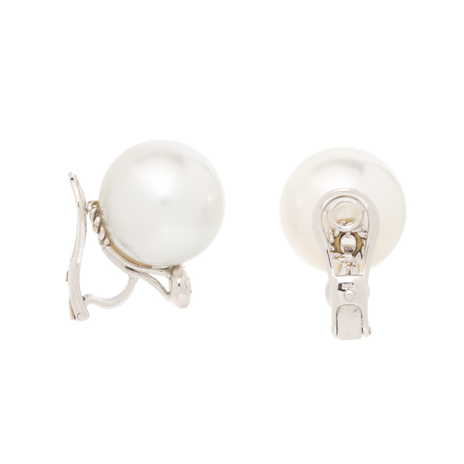 CULTURED PEARL, DIAMOND, AND WHITE GOLD EARRINGS