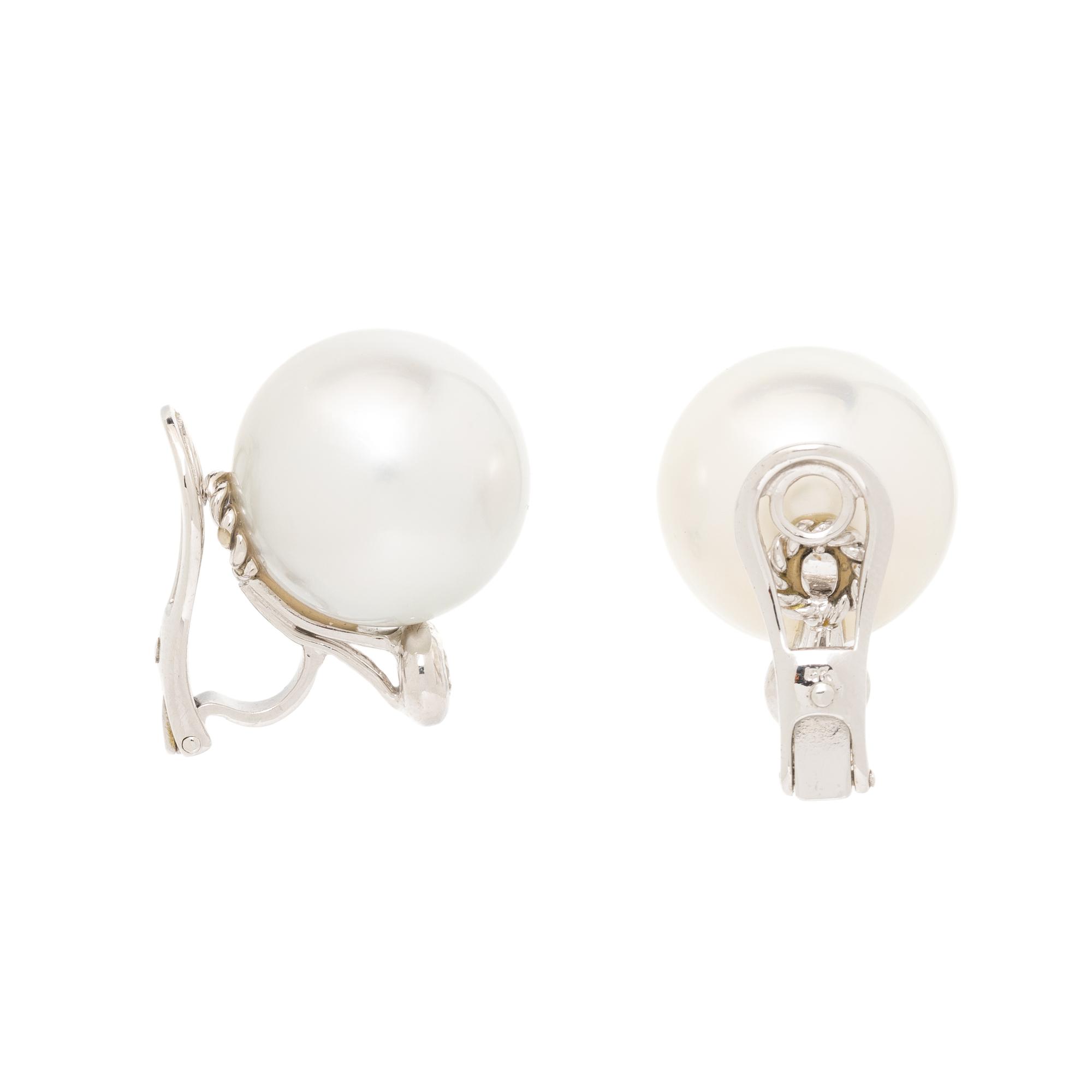CULTURED PEARL, DIAMOND, AND WHITE GOLD EARRINGS