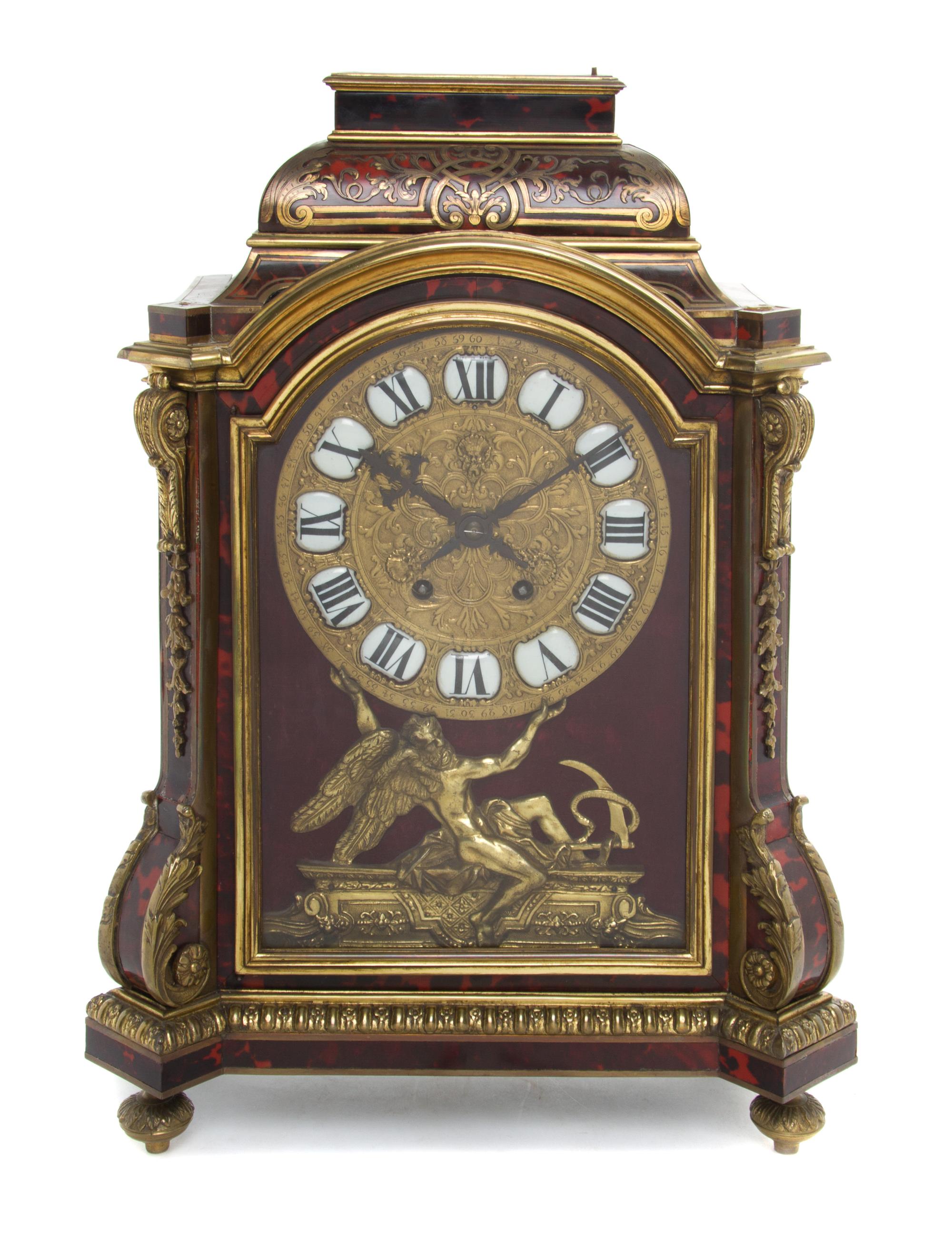 A Napoleon III Boulle Marquetry Mantel Clock Height 20 inches. — MOVEMENT BY JAPY FRERES