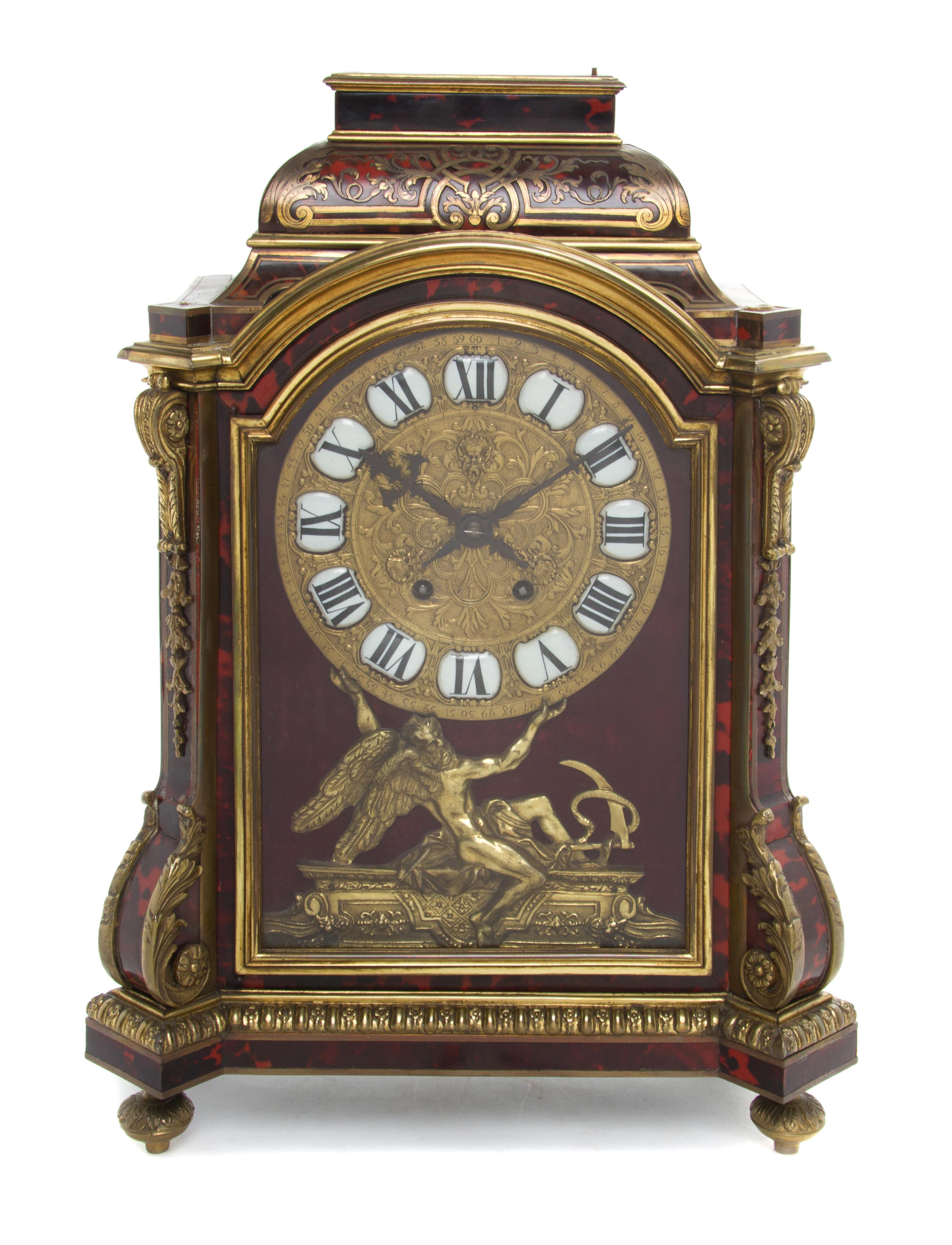A Napoleon III Boulle Marquetry Mantel Clock Height 20 inches. — MOVEMENT BY JAPY FRERES