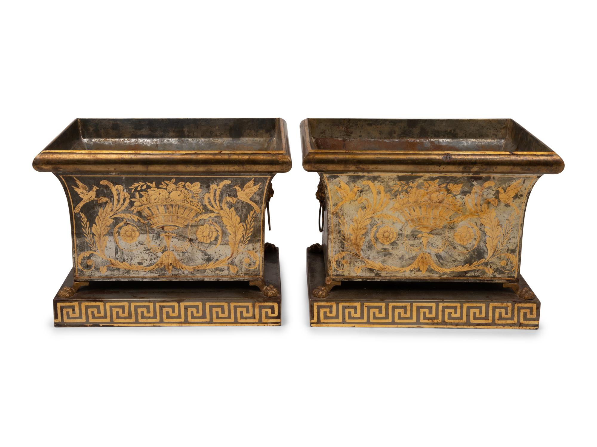 A Pair of Neoclassical Parcel Gilt Tôle Jardinières