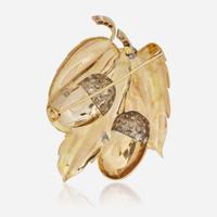 A Two-Tone 14K Gold and Diamond Brooch