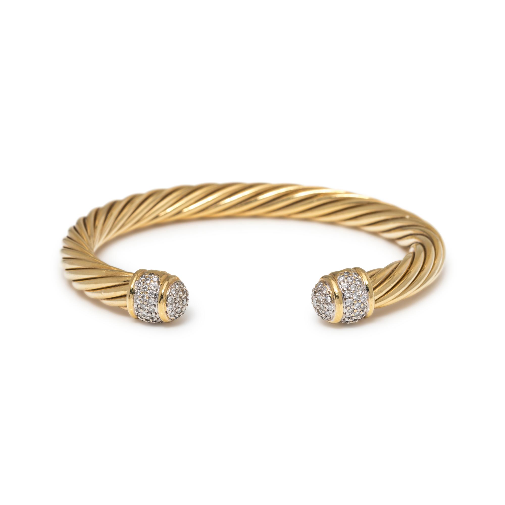 DAVID YURMAN, YELLOW GOLD AND DIAMOND 'CABLE CLASSIC' CUFF BRACELET