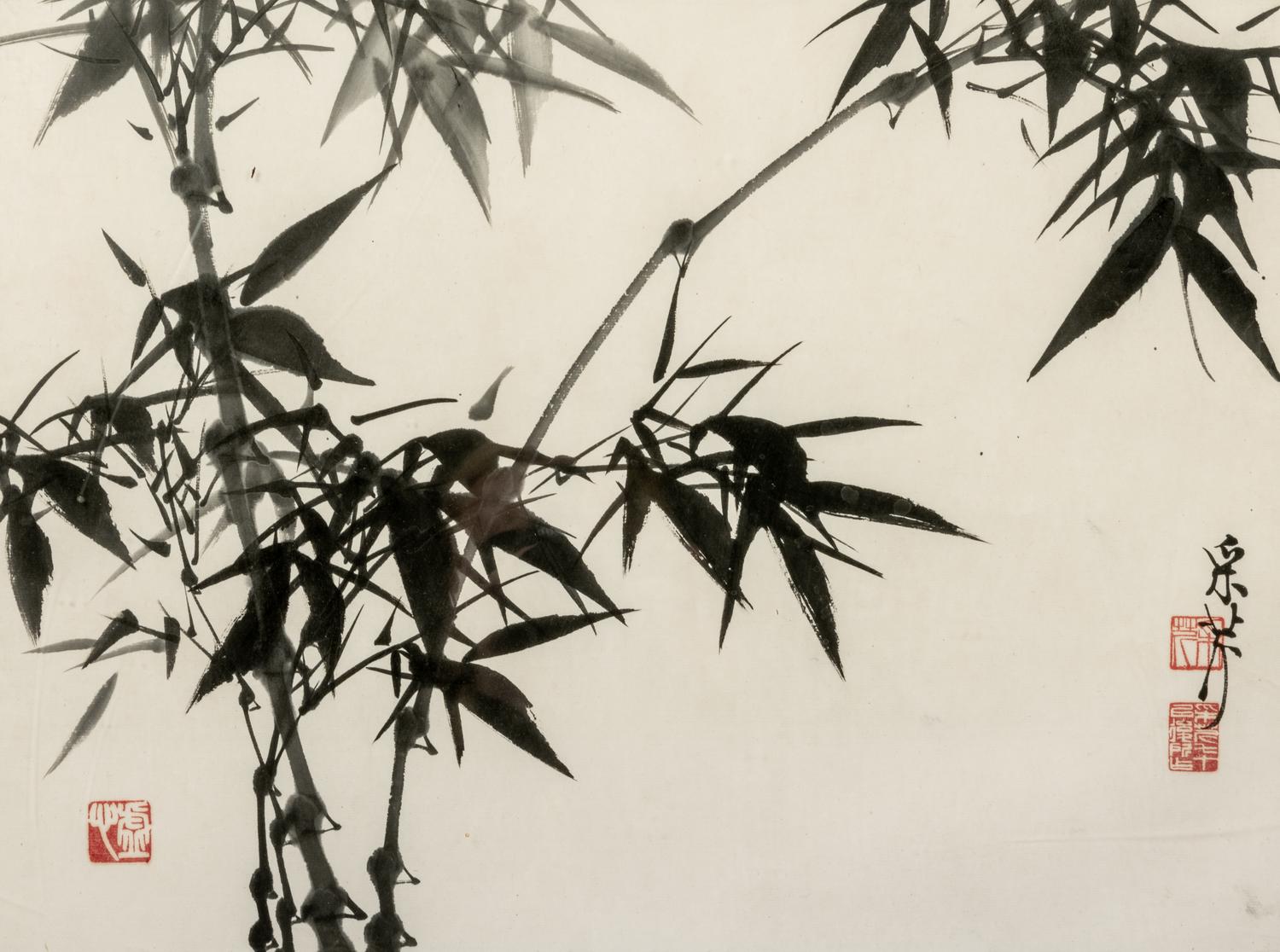 A Group of Four Chinese Bamboo Paintings and Calligraphy