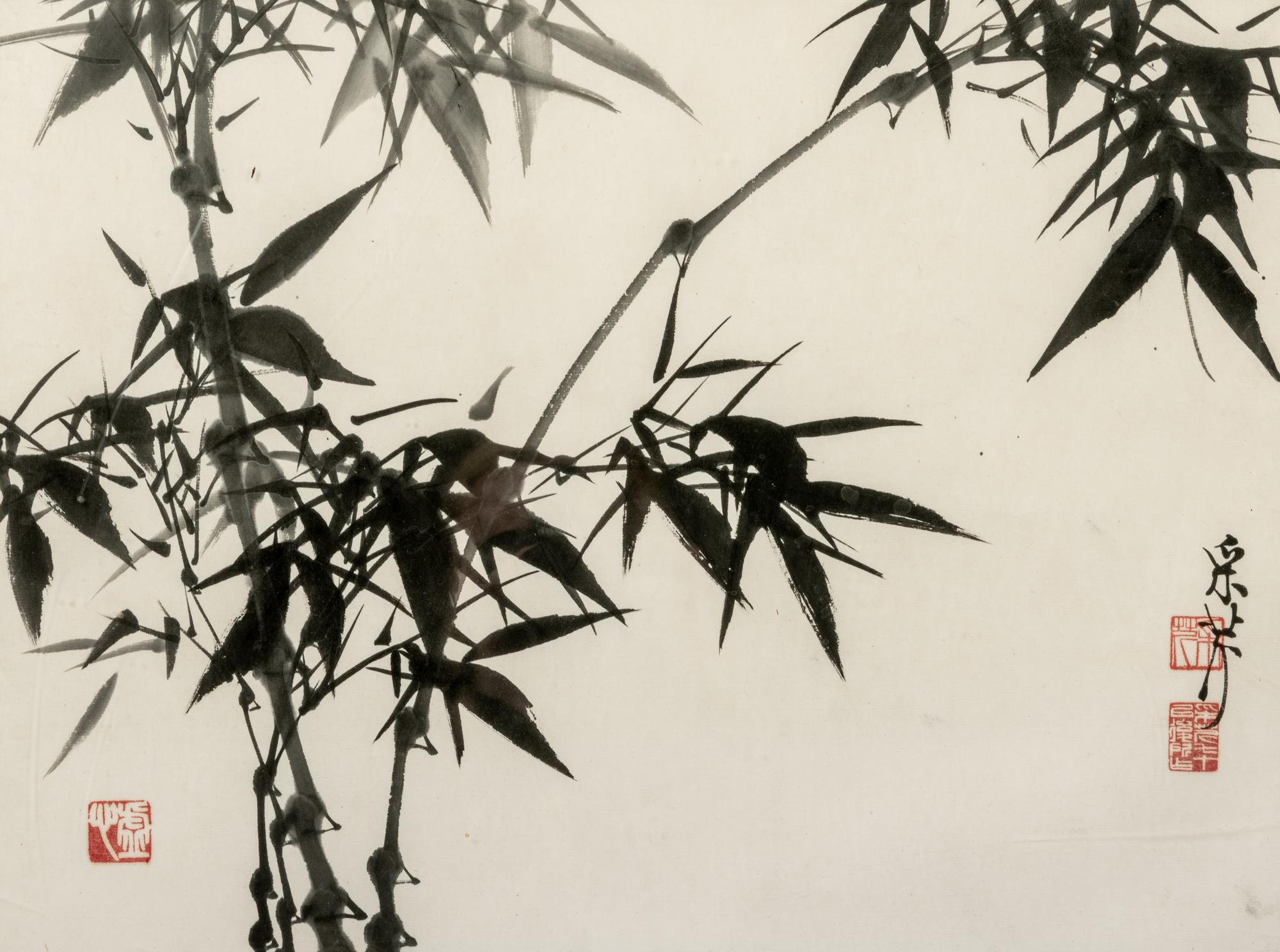 A Group of Four Chinese Bamboo Paintings and Calligraphy