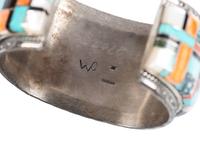 Large Navajo Men's Sterling Silver Cuff Bracelet, with Mosaic Inlay