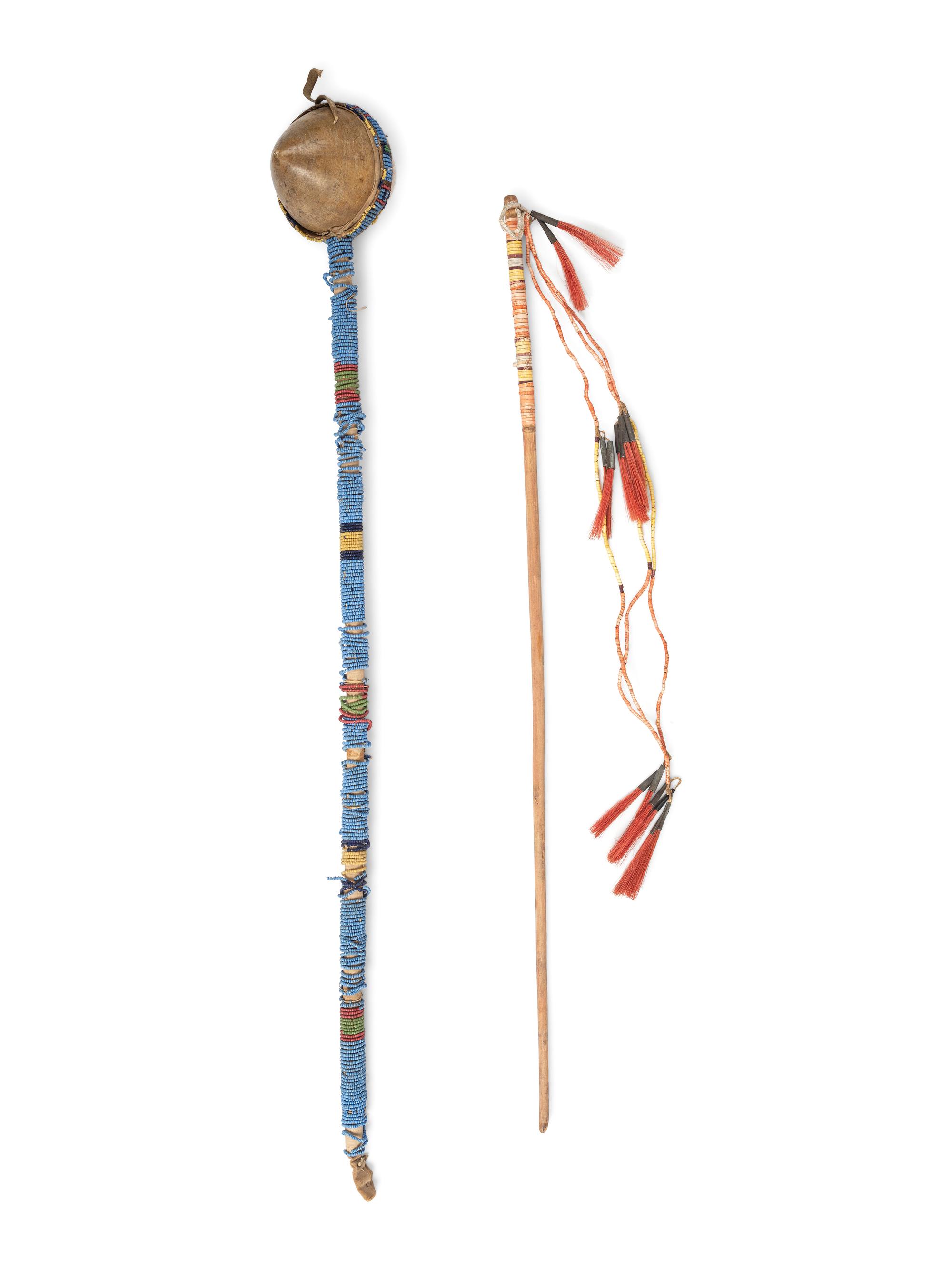 Sioux Beaded Stone Club, Quilled Pipe Tamper, and Prairie Beadwork