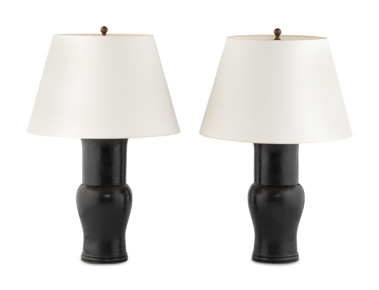A Pair of Hammered Metal Table Lamps