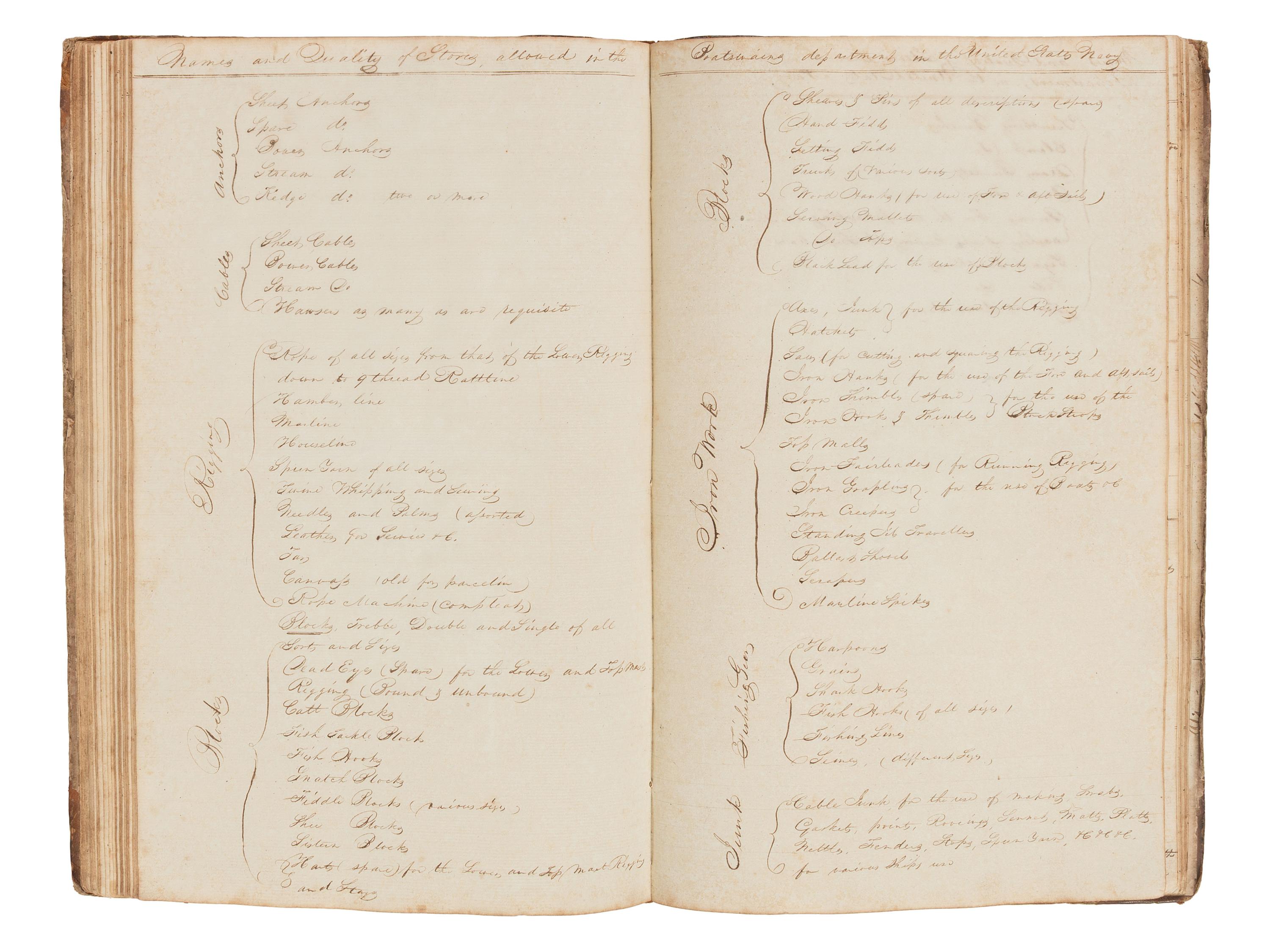 [US NAVY] -- [MARITIME]. Manuscript journal containing "Remarks and observations of Lt. Paulding of the U.S. Frigate Macedonian Commanded by John Downes, Esq. And bound on a Cruise in the Pacific Ocean." Illustrated. Ca. 1818-1828.