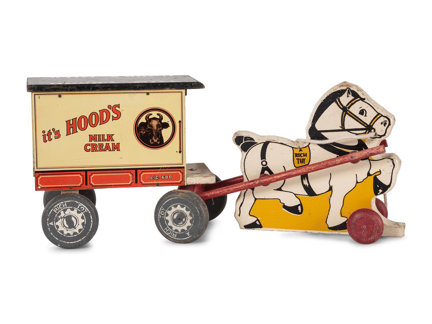 Two Carved and Painted Wood Horse Drawn Carriage Toys