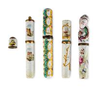 Four South Staffordshire Enamel Bodkin Cases