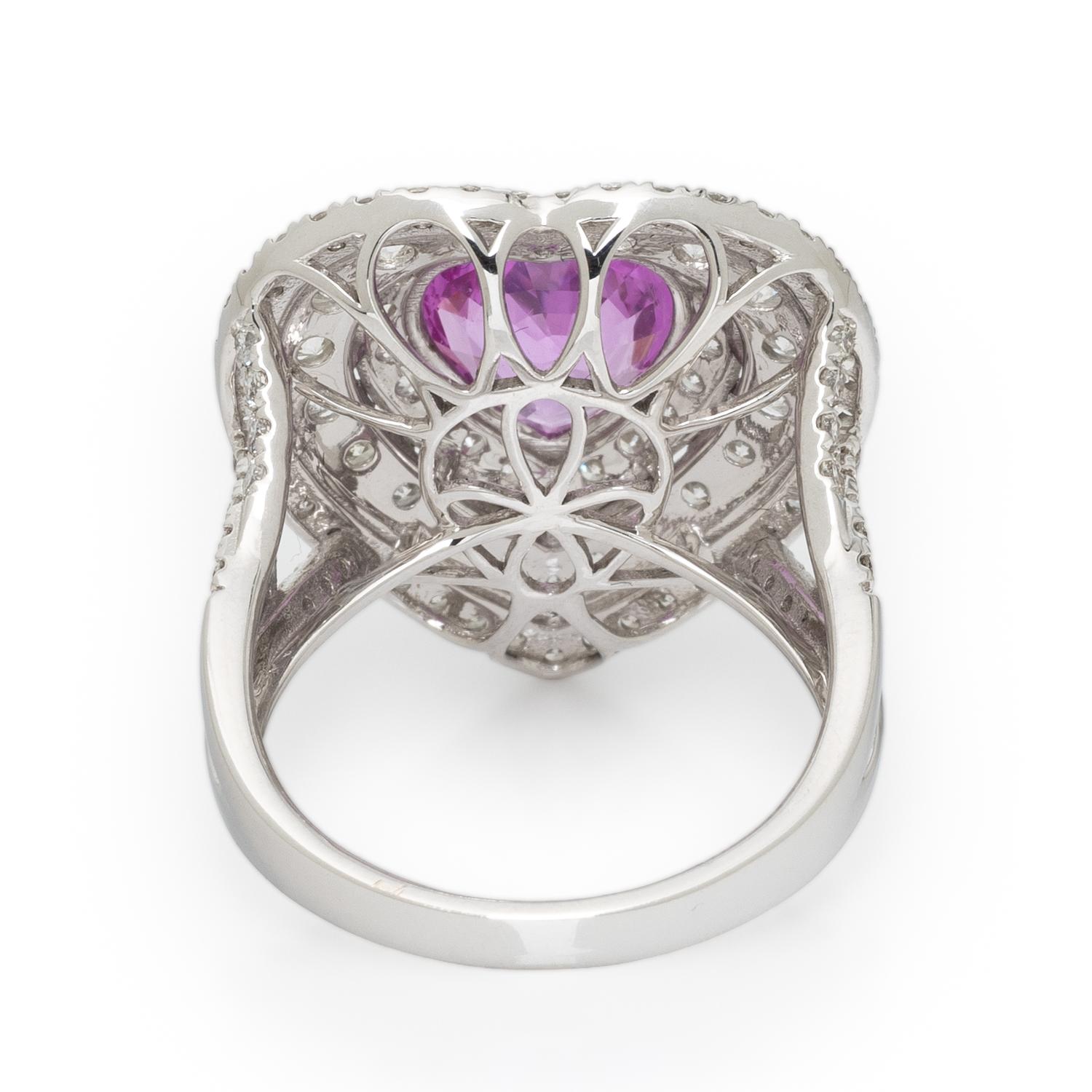 MICHAEL CHRISTOFF, PINK SAPPHIRE, DIAMOND, AND WHITE GOLD HEART RING