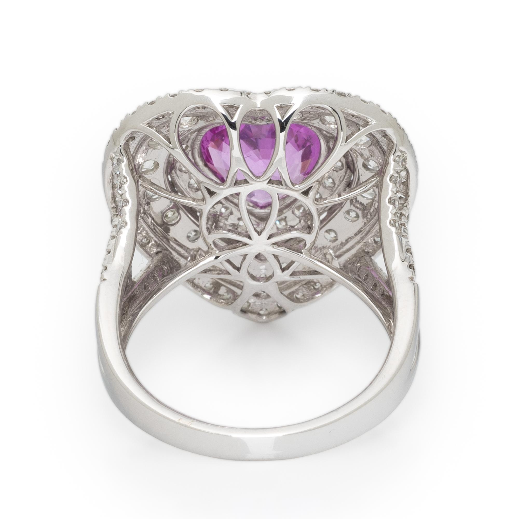 MICHAEL CHRISTOFF, PINK SAPPHIRE, DIAMOND, AND WHITE GOLD HEART RING