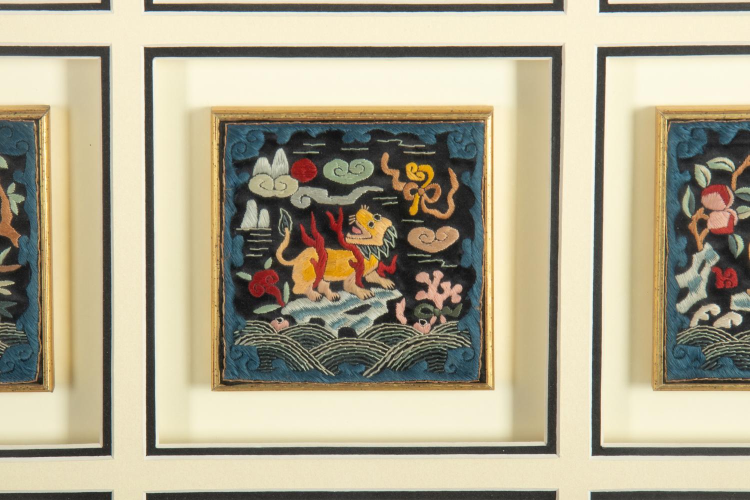Three Chinese Embroidered Silk Panels