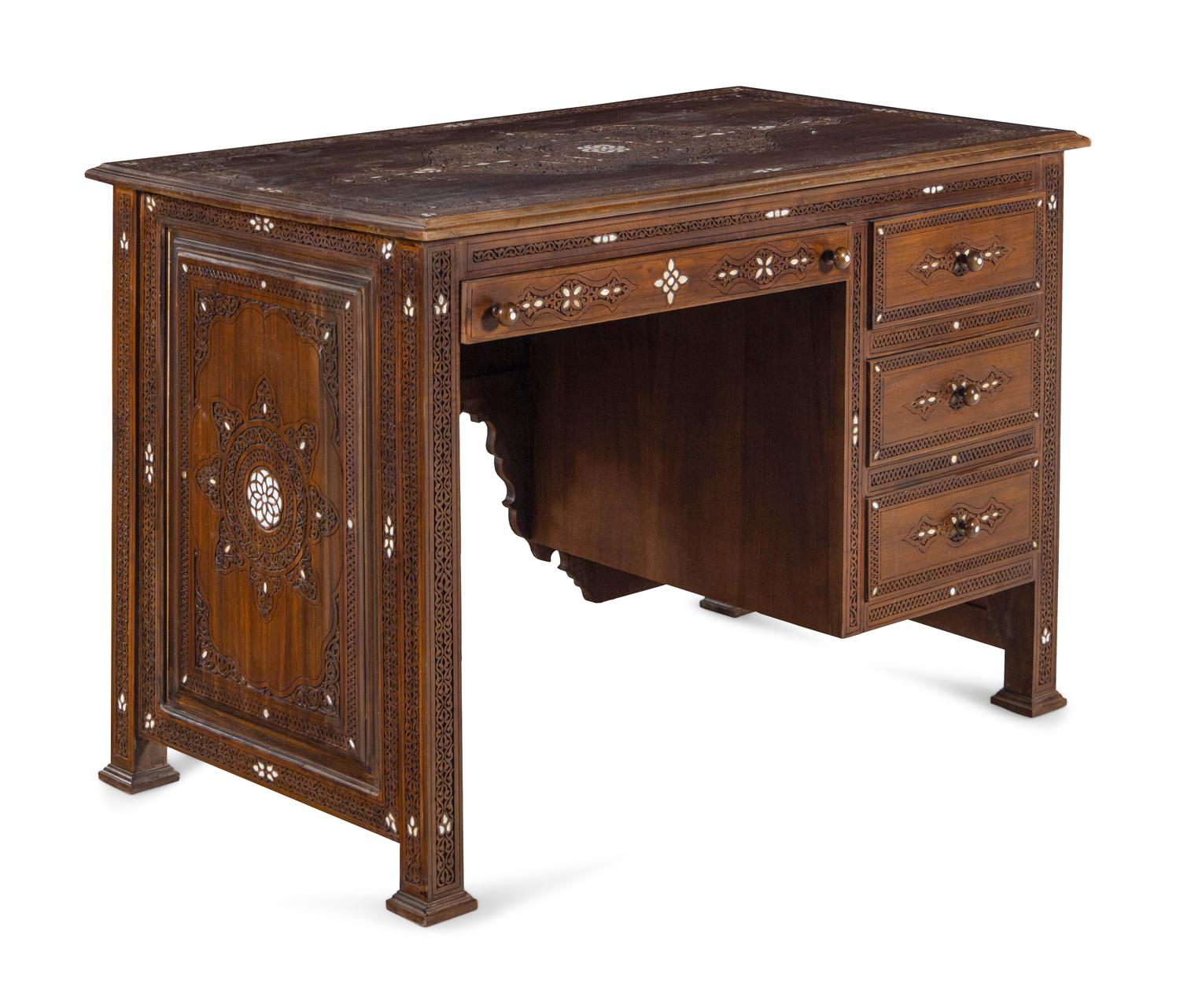 A Syrian Mother-of-Pearl Inlaid Walnut Desk — 20TH CENTURY