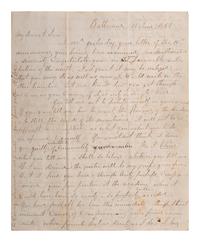 LEE, Robert E. (1807-1870). Autograph letter signed in the margin of the first leaf ("R. E. Lee"), as commandant at West Point, to George Washington Custis Lee (1832-1913). Baltimore, 15 June 1851.