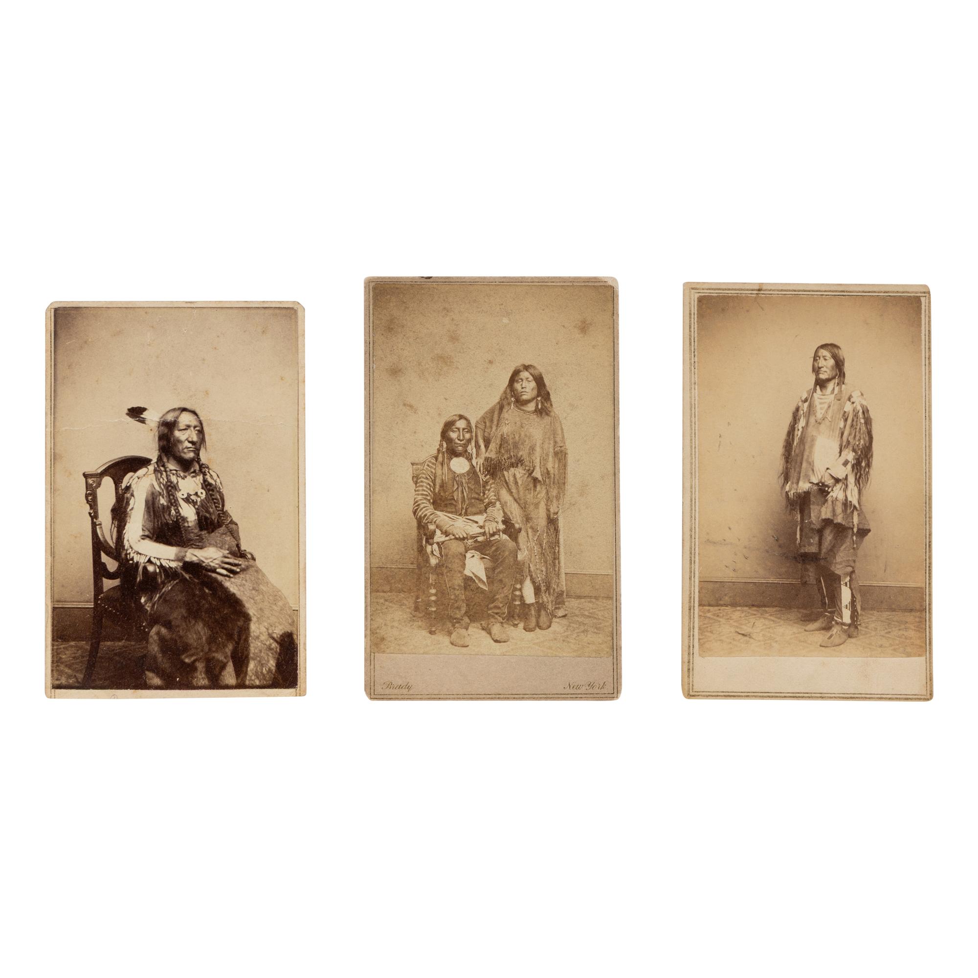 Mathew Brady (American, 1822-1896) — Three CDVs of Plains Indians, Including Kiowa Chief Lone Wolf and Etla