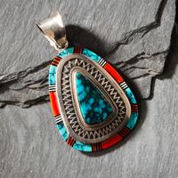 Richard S. Begay (Diné, b. 1943) — Sterling Silver, Coral, and Turquoise Pendant