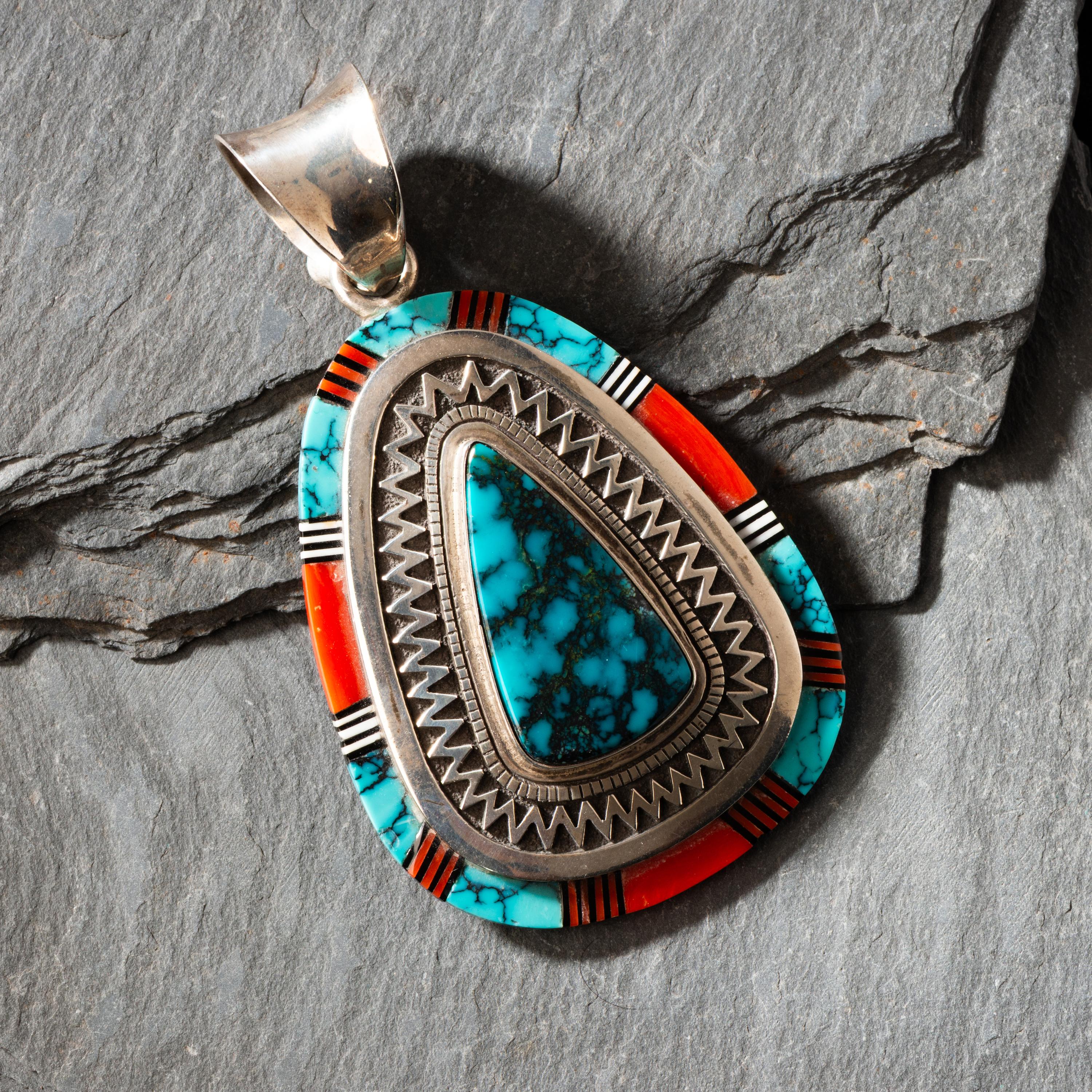 Richard S. Begay (Diné, b. 1943) — Sterling Silver, Coral, and Turquoise Pendant