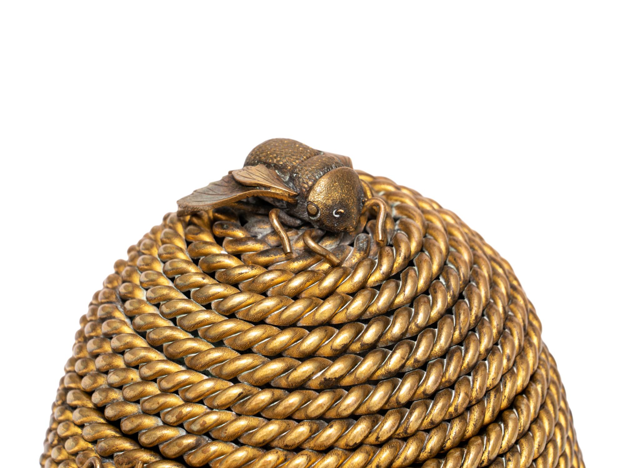A Gilt Bronze and Hardstone Beehive Inkwell
