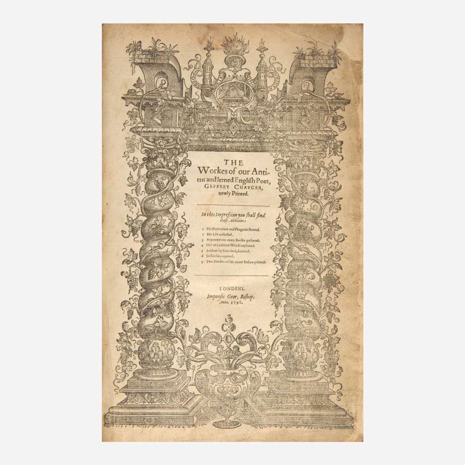 [Literature] [Chaucer, Geoffrey] Speght, Thomas The Workes of our Antient and Lerned English Poet, Geffrey Chaucer, newly Printed...