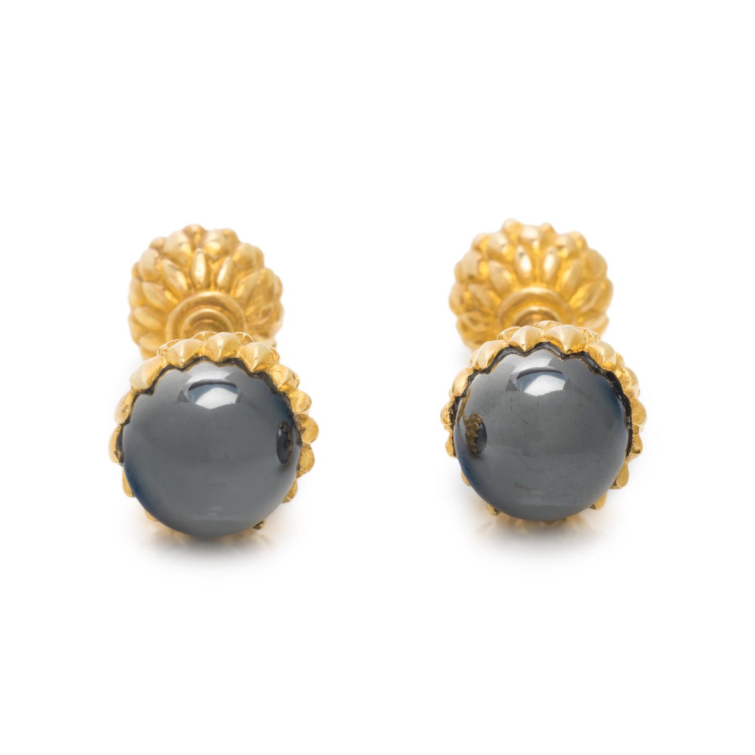 TIFFANY & CO., SCHLUMBERGER, YELLOW GOLD AND HEMATITE CUFFLINKS