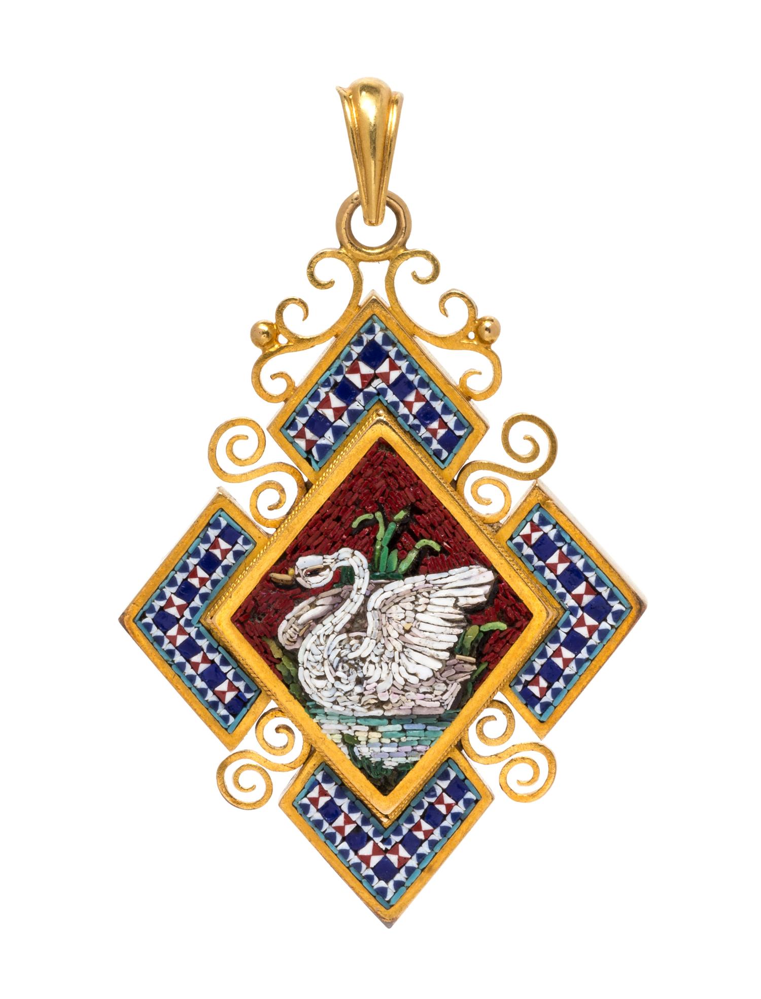 A Victorian Yellow Gold and Micromosaic Pendant, 8.50 dwts.
