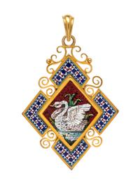 A Victorian Yellow Gold and Micromosaic Pendant, 8.50 dwts.