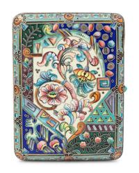 A Russian Enameled Silver Cigarette Case