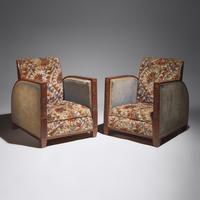 Maurice Dufrêne (French, 1876-1955) — Pair of French Art Deco Modernist Club Chairs, c. 1925