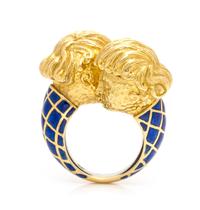 An 18 Karat Yellow Gold and Enamel Crossover Ring, David Webb, 18.10 dwts.