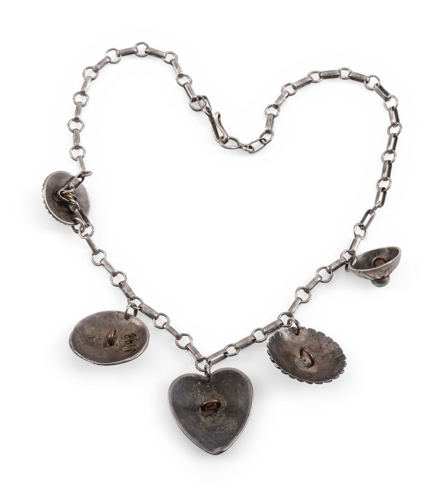 Navajo Silver and Turquoise Button Charm Choker