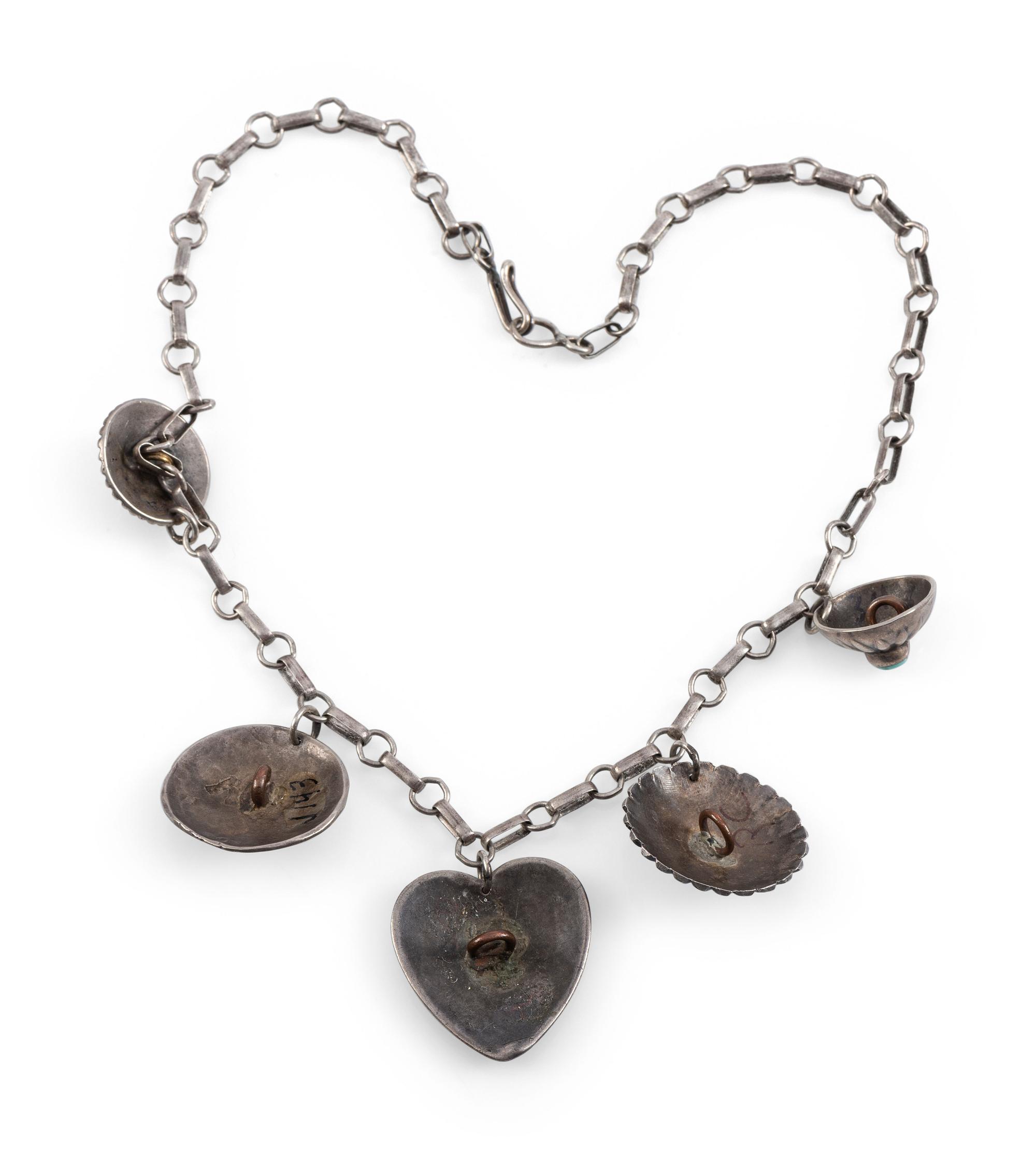 Navajo Silver and Turquoise Button Charm Choker