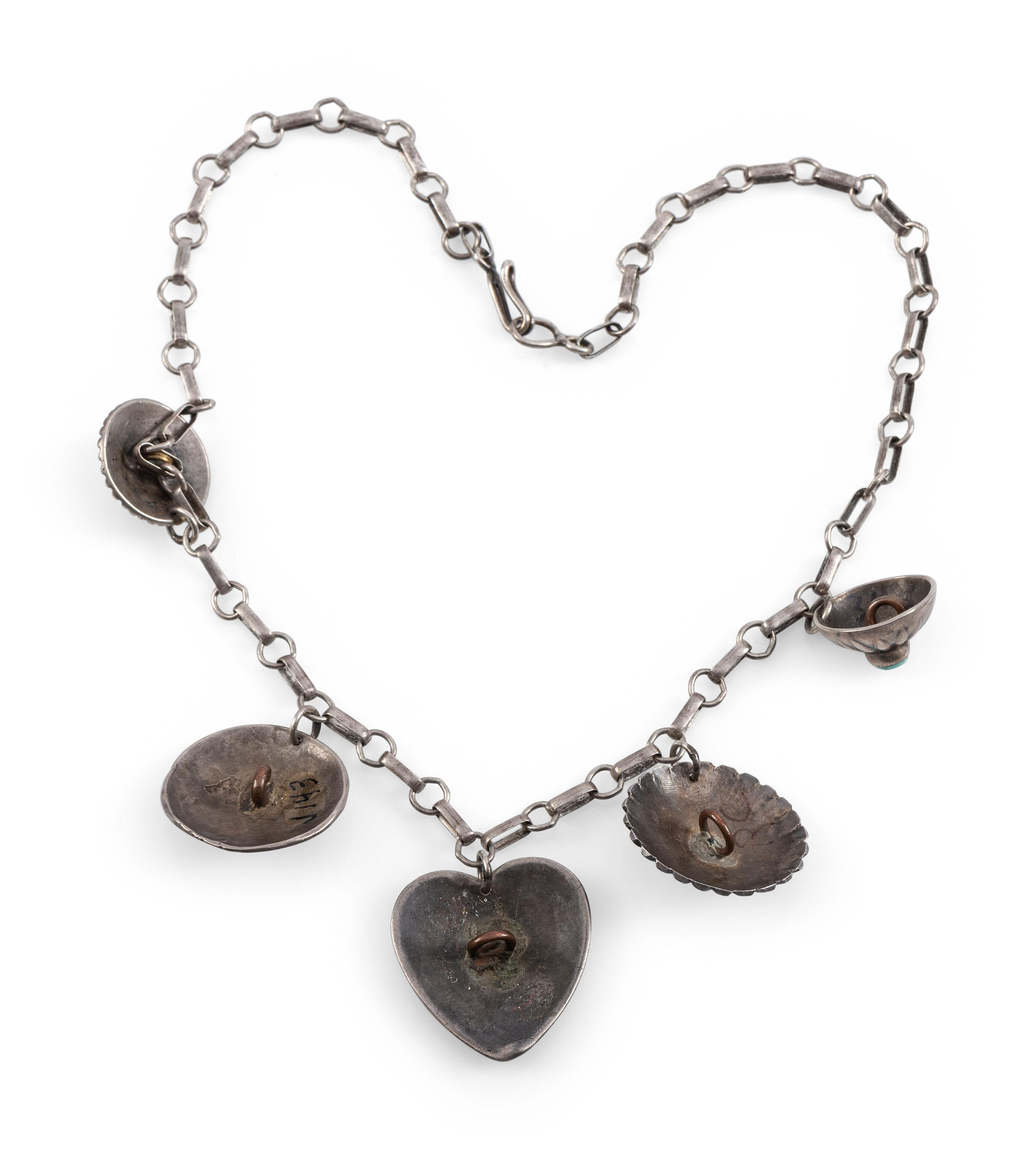 Navajo Silver and Turquoise Button Charm Choker