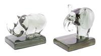 Two Hand Blown Glass Elephant and Rhino Sculptures Height of talller 7 1/2 inches. — 20TH CENTURY