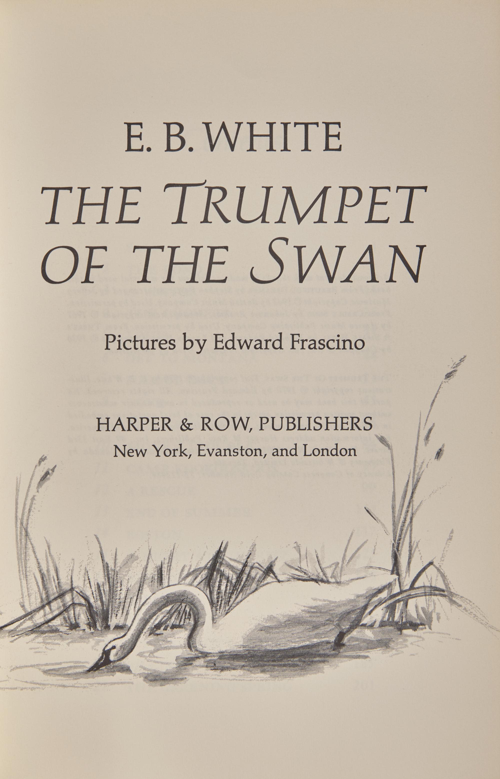[Children's & Illustrated] White, E.B. The Trumpet of the Swan, Presentation Copy with an Original Drawing