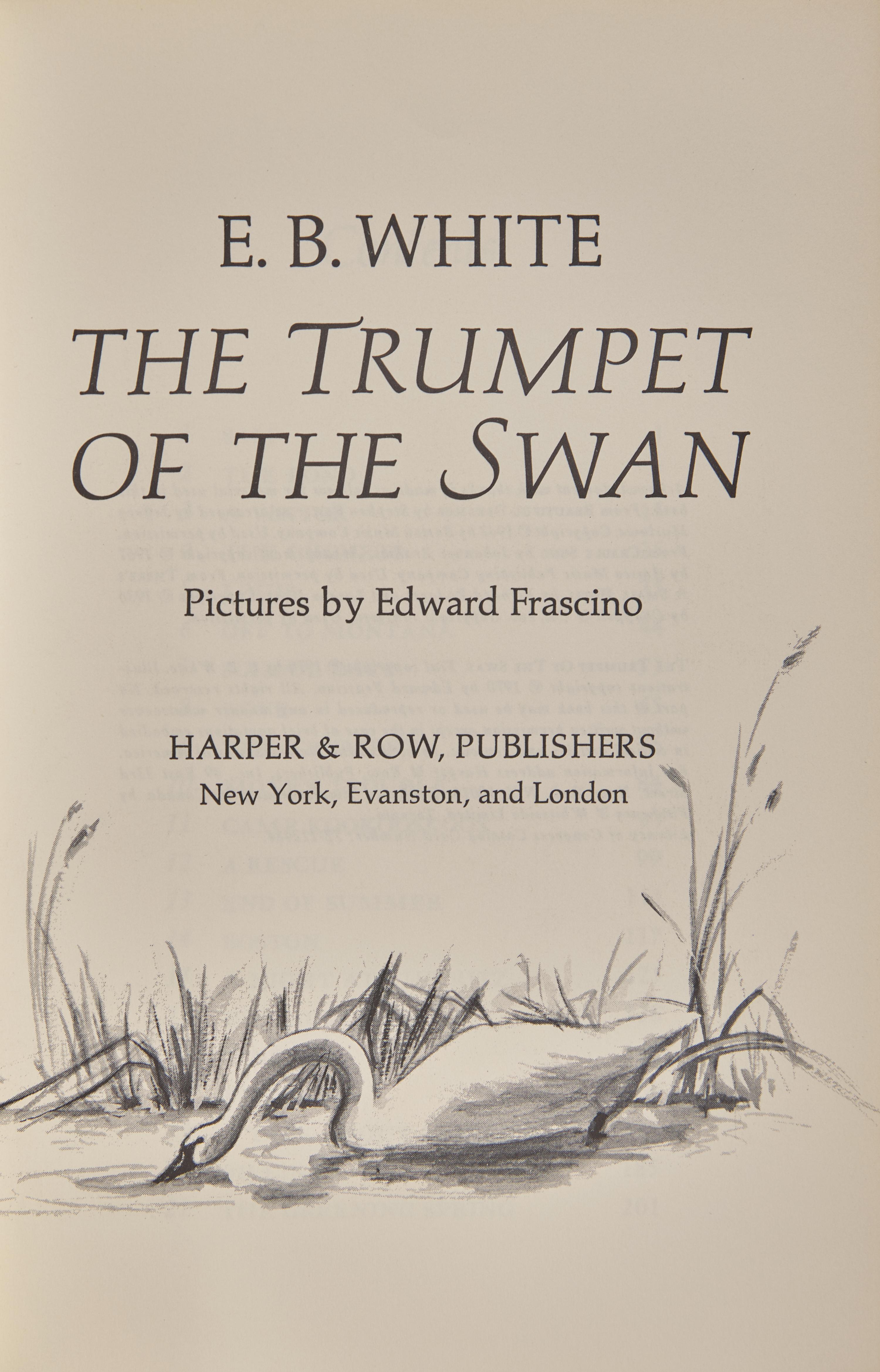 [Children's & Illustrated] White, E.B. The Trumpet of the Swan, Presentation Copy with an Original Drawing