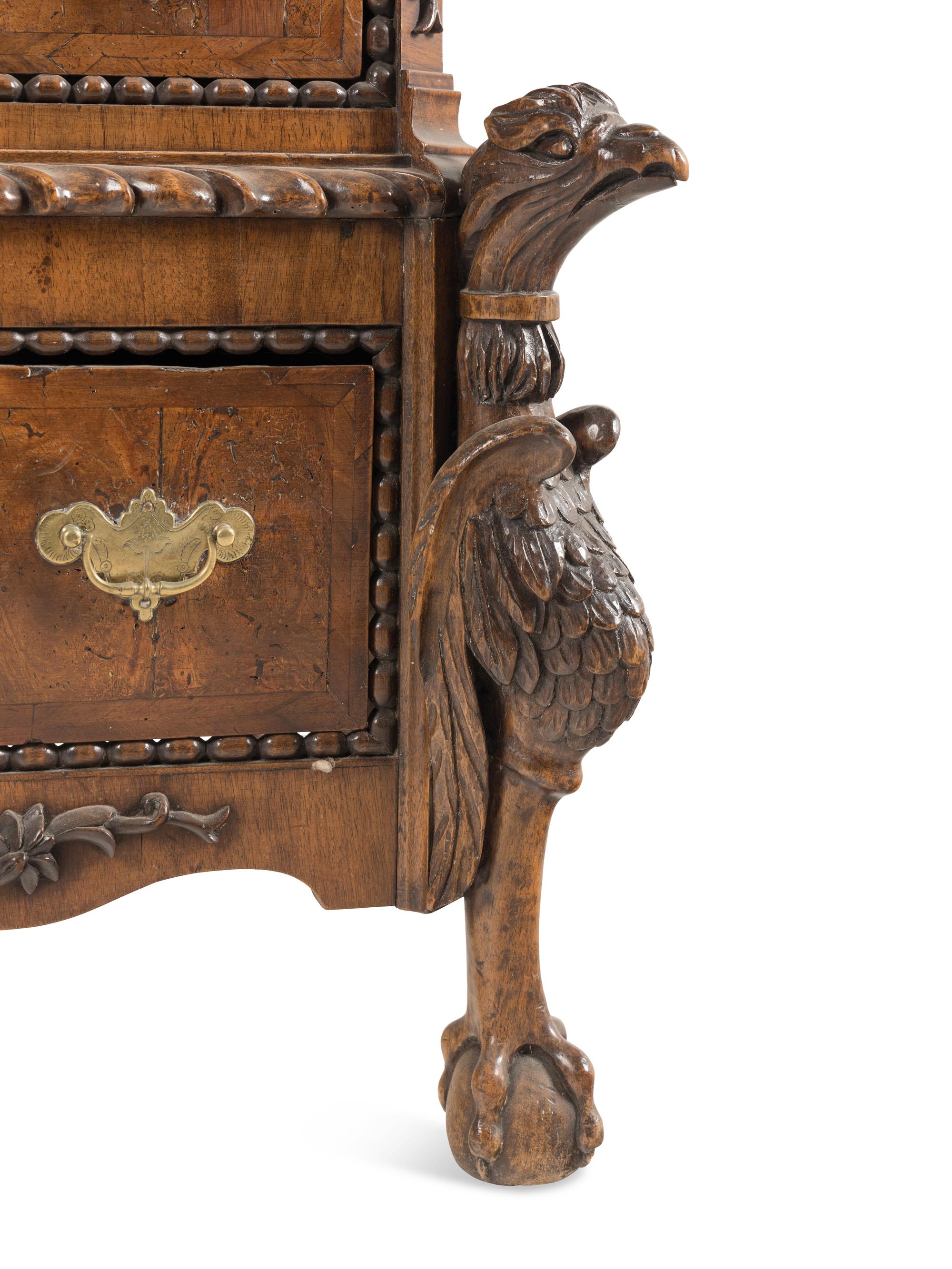 A Continental Baroque Brass Mounted Walnut Cabinet on Chest