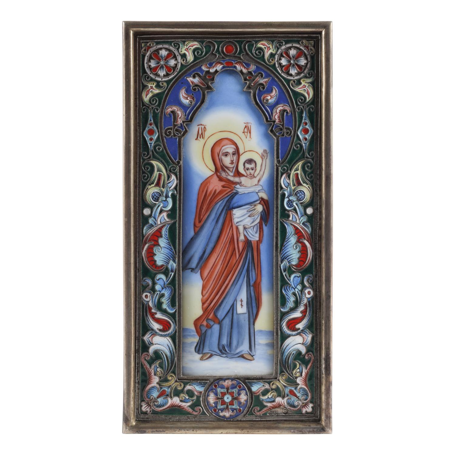 A Russian Silver and Enamel Figure of the Madonna and Child