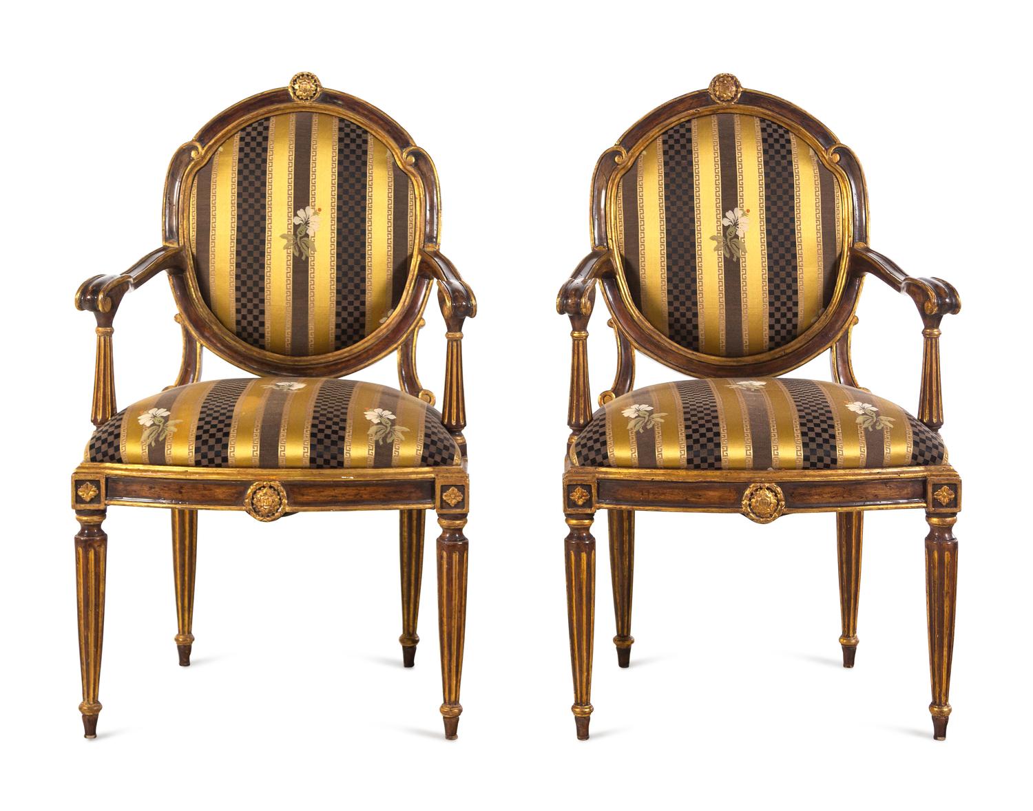 A Pair of Italian Painted and Parcel Gilt Armchairs