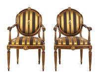 A Pair of Italian Painted and Parcel Gilt Armchairs