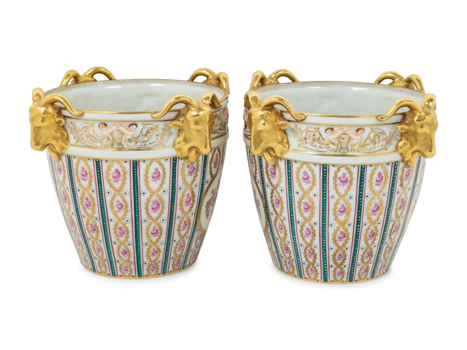 A Pair of Dresden Porcelain Cache Pots